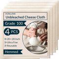 Grade 100 Cheesecloth by [Brand Name] - 4-Pack 20x20 Inch Reusable Unbleached Cotton Strainer for Cooking, Baking & Juicing