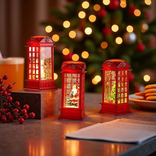 Lighted Christmas Snow Globe - Swirling Glitter Water Lantern | Battery Operated Tabletop Ornament for Home Decor