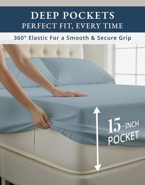 LANE LINEN Ultra Soft California King Sheets Set - 100% Egyptian Cotton, Fully Elasticized, French Blue
