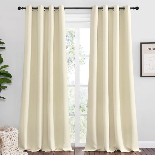 NICETOWN Beige Room Darkening Curtains - 96" Long | Total Privacy Drape Panels for Boho Farmhouse Decor (Set of 2, 55" Wide)