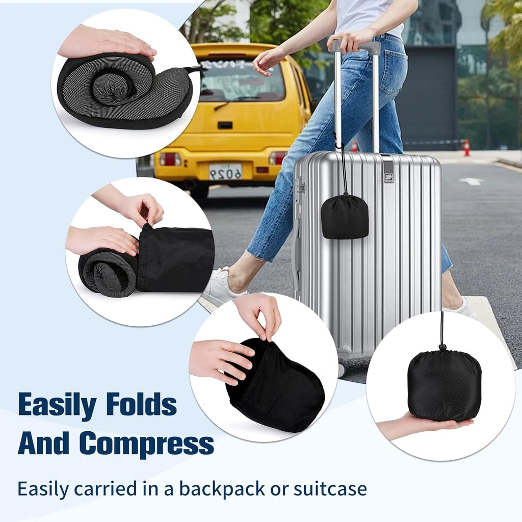 Cirorld Travel Neck Pillow - 100% Pure Memory Foam, Adjustable Comfort with Eye Mask & Earplugs | Portable Travel Accessory