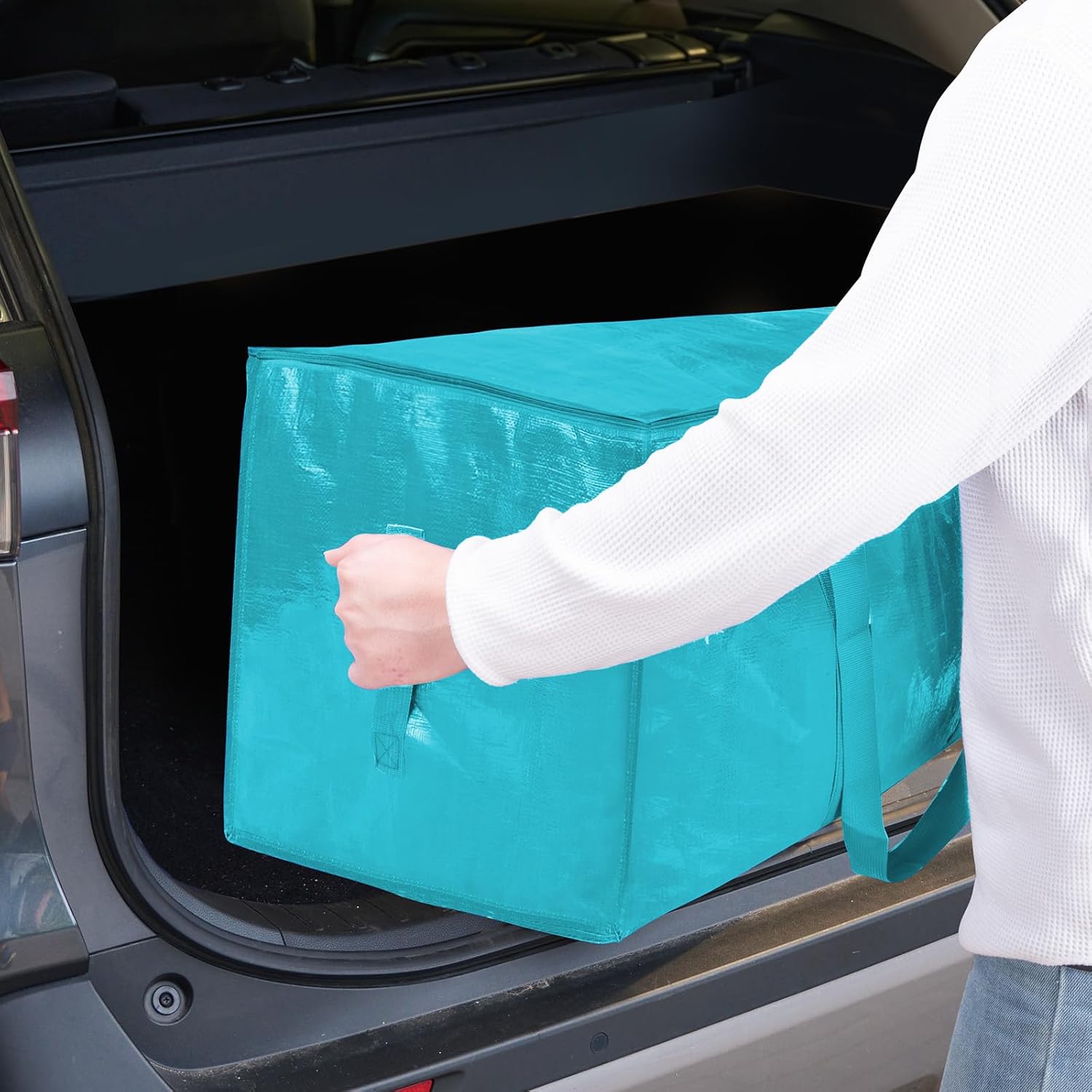 TICONN Extra Large Moving Bags - Heavy Duty with Zippers & Handles | Durable Storage Solution (8 Pack, Aqua)
