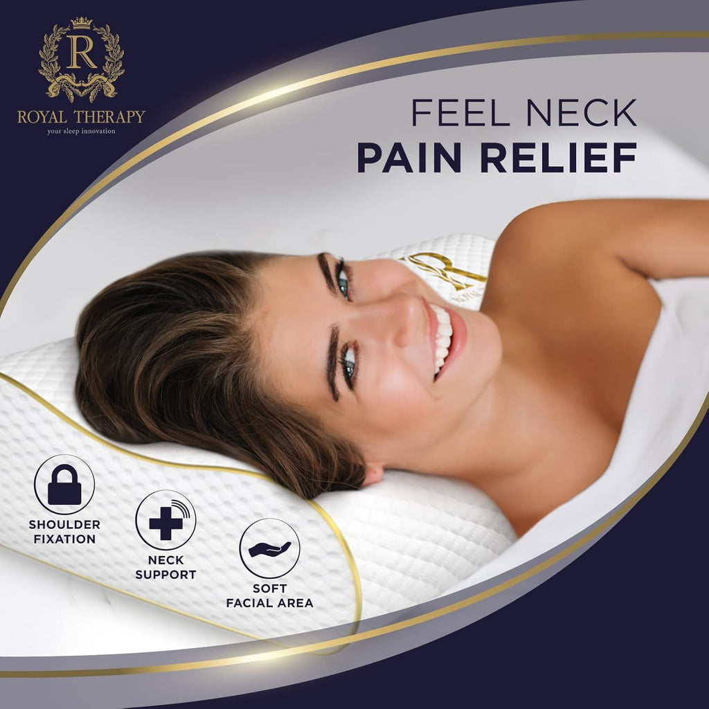 Royal Therapy Memory Foam Pillow - Contour Design for Neck Pain Relief | Queen Size 24x14x5 Inches