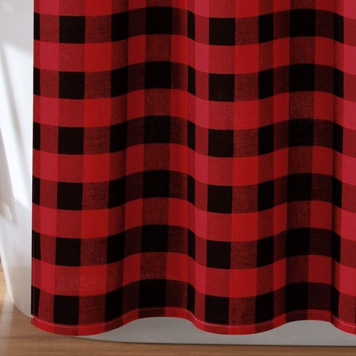 Lush Decor Red Buffalo Plaid Home Sweet Home Wreath Cotton Shower Curtain (72" x 72")