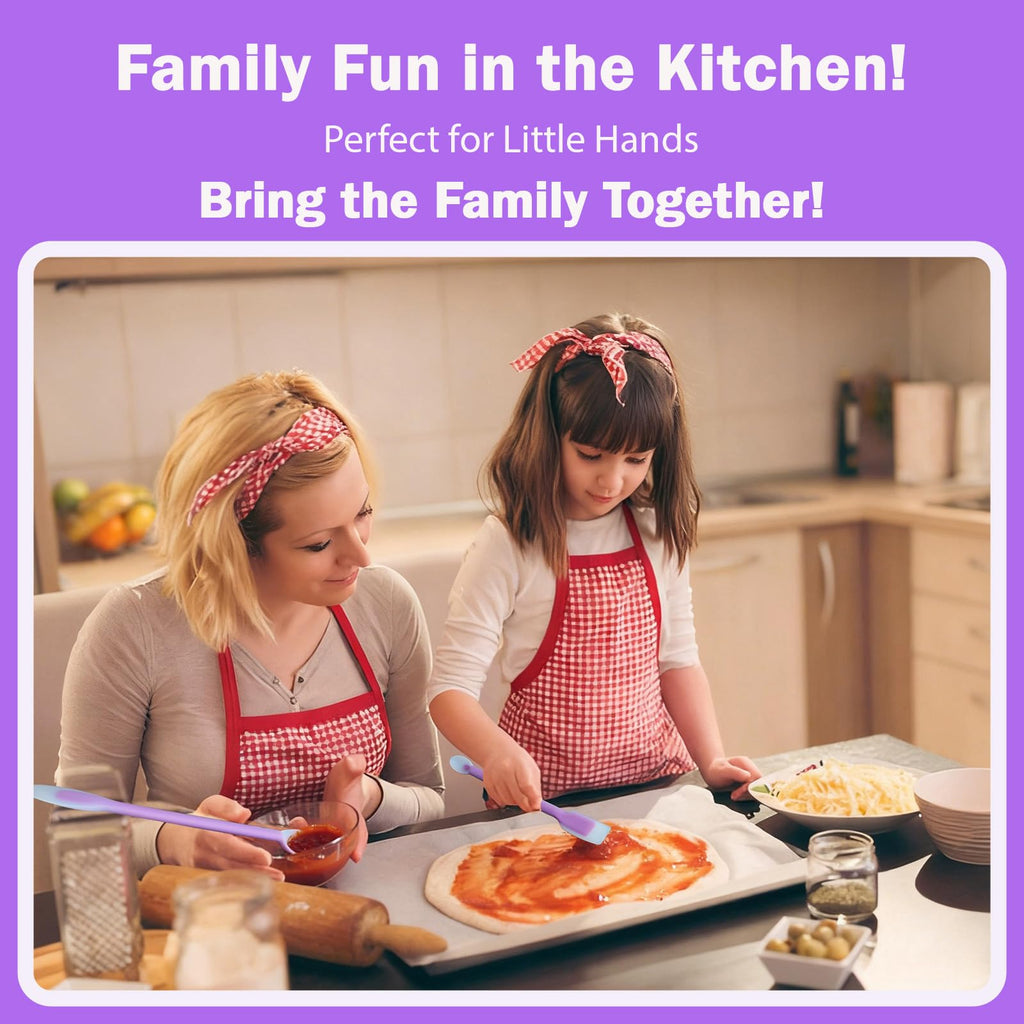 Silicone Dual-Ended Spatula Spoon Set of 3 – Long Handle Jar Scraper & Measuring Spoon with Scale (1 Tbsp, 1 Tsp, 1/2 Tsp) – for Jam, Baking, Cooking, Peanut Butter (purple)