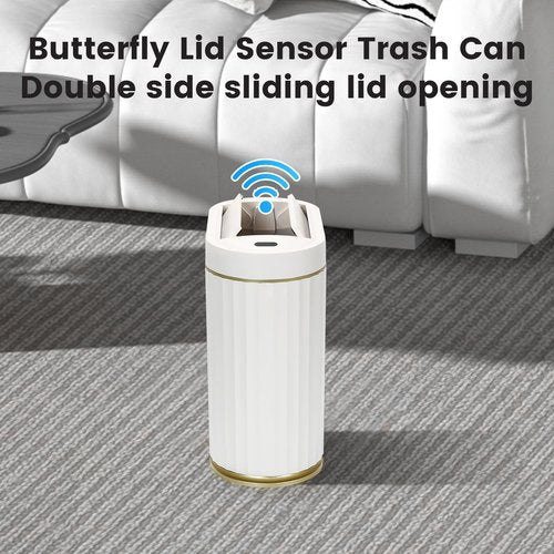 SYNCVIBE Bathroom Trash Can with Butterfly Lid 2 Gallon Sensor Trash can, IPX5 Waterproof Garbage Can, Automatic Slim Trash Bin, Under-Counter Wastebasket, Bathroom Decor for Bedroom, White Gold