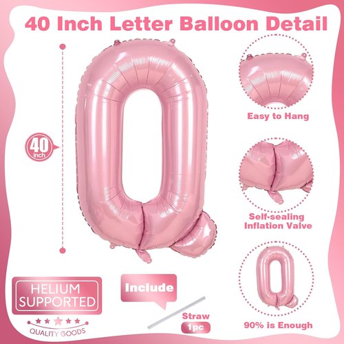 **Q Letter Balloon by [Brand Name] - 40 Inch Pastel Pink Foil Alphabet Balloon for Baby Girl Birthday Decor**