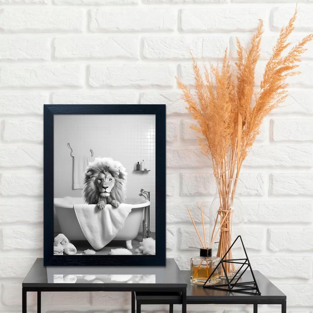 Regine Switzerland Lion Canvas Wall Art - Funny Black and White Animal Print for Bathroom Decor