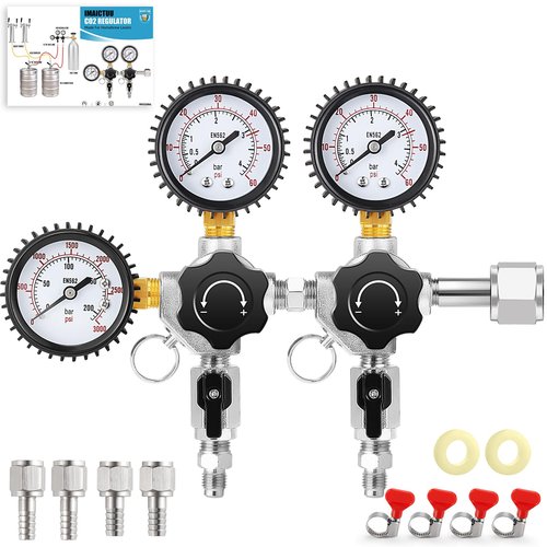 IMAICTUU Dual Output CO2 Regulator CGA-320 Kegerator Regulator with 1/4" & 5/16" Barb,Draft Beer CO2 Tank Regulator Kegerator Parts for Party,Wedding