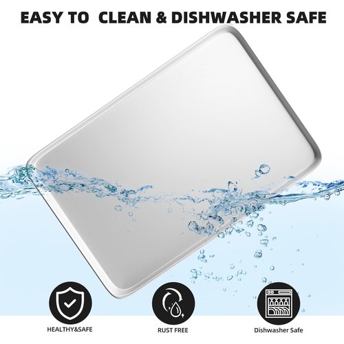 CROSSON 16× 24 Inch Cookie Sheet Pans Set of 3-Baking Tray Jelly Roll Pan Set Commercial Grade Aluminum Coated Statinless Steel Bun Pan for Oven,Freezer,Bakery Hotel Restaurant