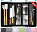 Large Silverware Organizer - Expandable Utensil Drawer Tray | BPA-Free Cutlery Holder in Black