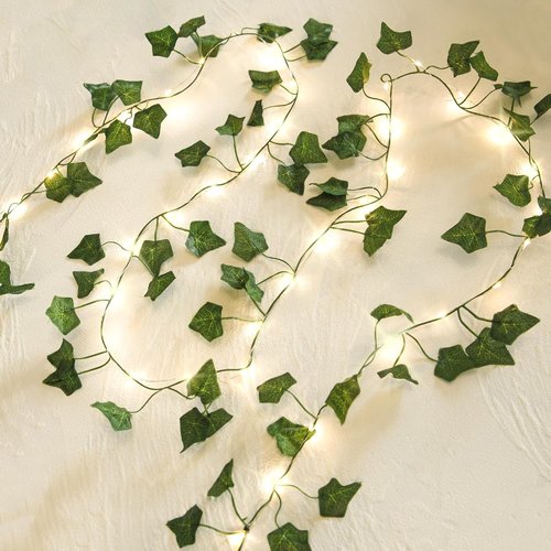 KANLONG 33 Ft Vine with Fairy Lights Battery Operated, 8 Flashing Model Waterproof 100 LEDs Battery Powered Artifical Ivy Leaves Vine String Light for Garland Wedding Party Holiday Patio Bedroom Decor
