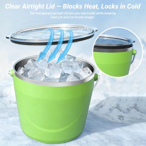 Luxfuel Insulated Beverage & Ice Bucket with Lid - Stainless Steel, Includes Scoop & Tongs, Holds 6 Longnecks or 3 Wine Bottles, Keeps Ice for Hours, Portable Handle for Parties & Outdoors (7.5L)