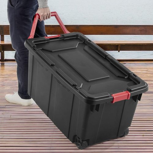 Heavy-Duty Plastic Storage Bins by [Brand Name] - 40 Gallon Capacity, Stackable with Durable Lids & Secure Latching Buckles | 2 Pack