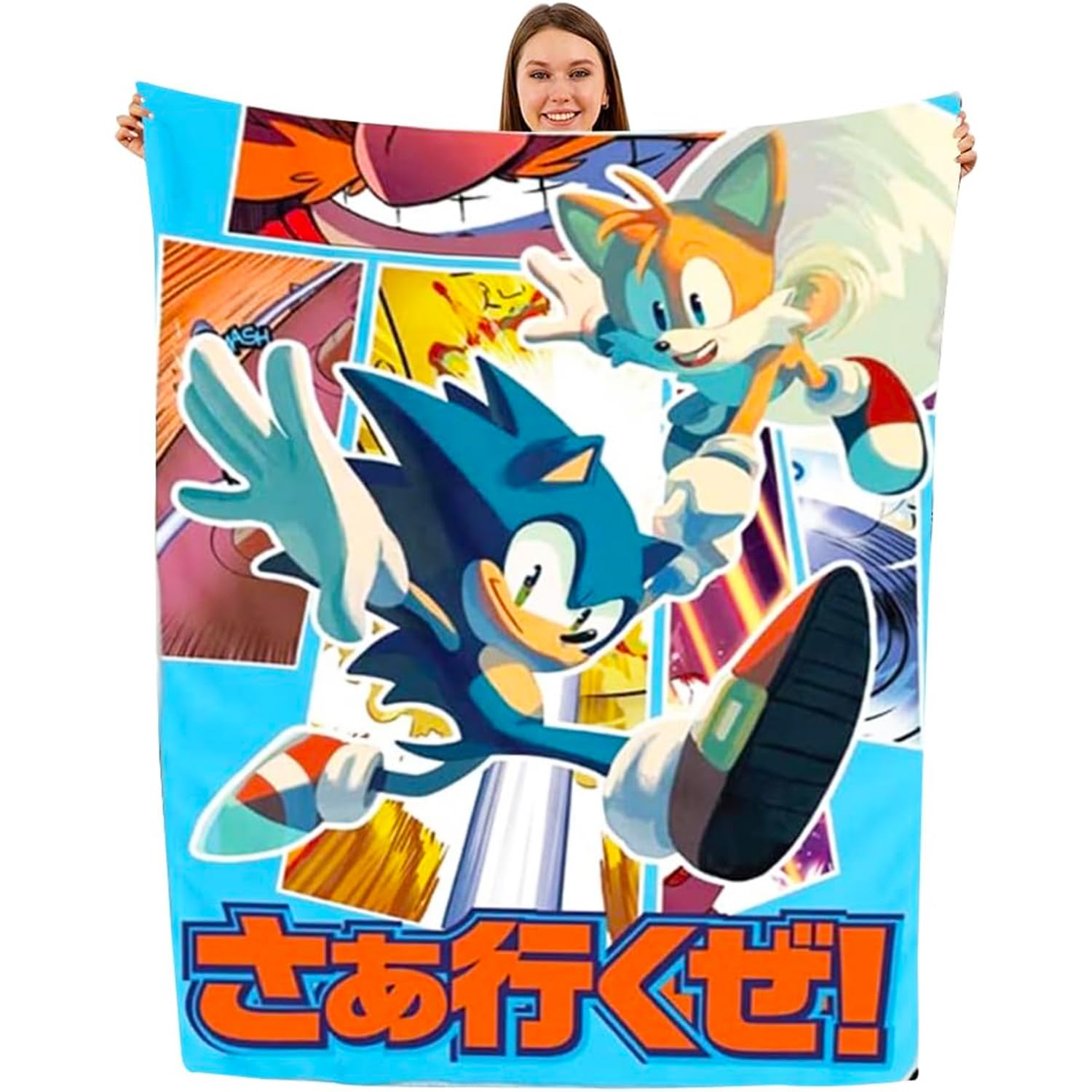 Sonic The Hedgehog Fleece Blanket Set - Bundle with Soft Video Game Blanket Plus Air Freshener, Stickers, More for Kids, Adults, Children | Cozy Sonic Fleece Blanket 45" x 60"