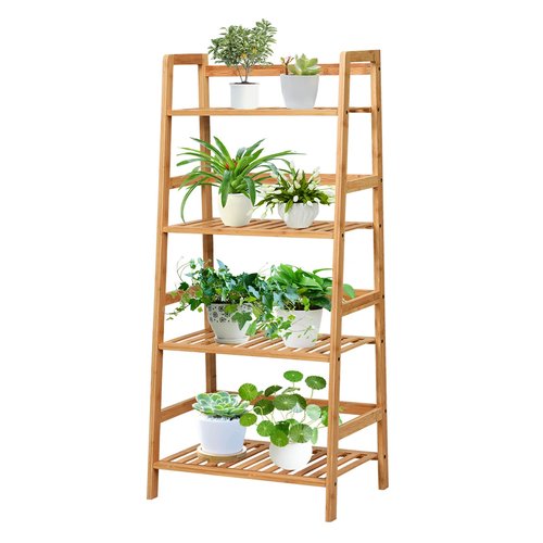 COSTWAY 4-tier Ladder Shelf, Bamboo Plant Stand Rack, Freestanding Bookshelf, Multifunctional Storage Shelves, Flower Stand Rack Holder for Garden, Balcony, Living Room, Bedroom (Natural)