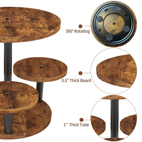 Cupcake Stand, Rotatable Cupcake Stand, Rustic Industrial Wood Cake Stand Cupcake Tower, Dessert Table Display Set Tiered Tray Stand, Round Serving Tray Cake Stands for Party Wedding Birthday