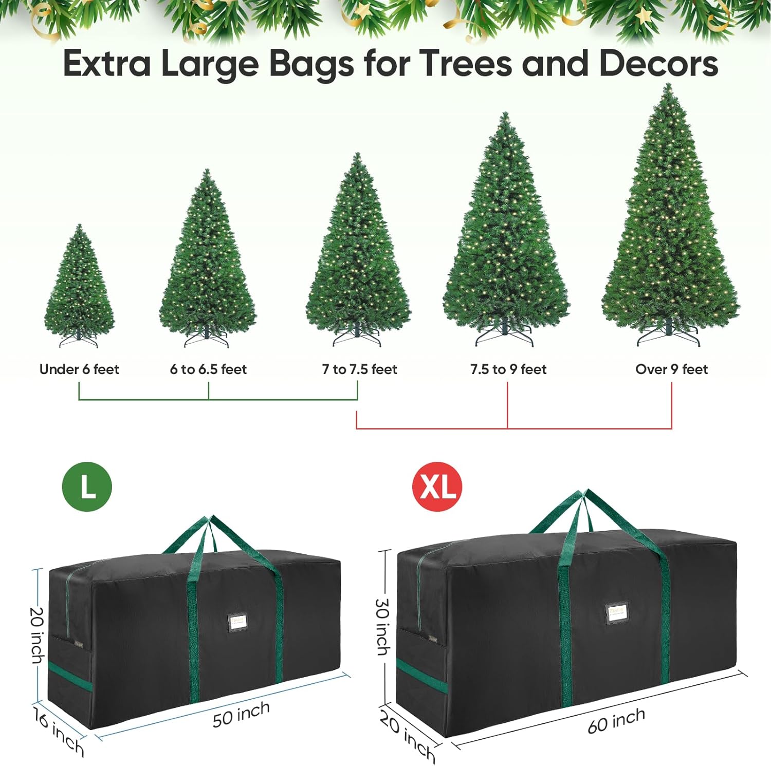 BALEINE Christmas Tree Storage Bag - Heavy Duty 900D Oxford Fabric, Extra Large with Dual Zippers (Black)