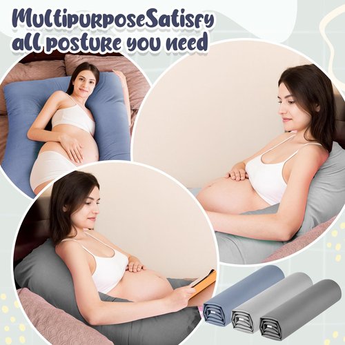 Hahafelt 3 Pcs U-Shaped Pregnancy Pillow Cover, Cotton Maternity, Soft Breathable Fit for 55"x31" Body Pillow (Bright Color,Cotton)