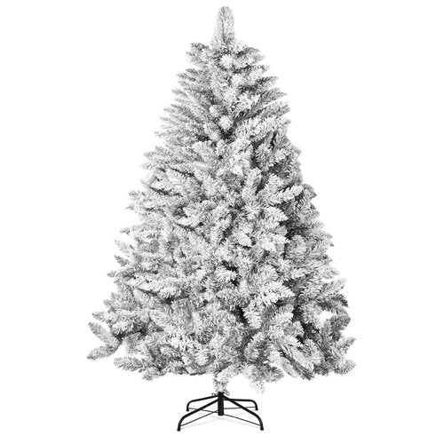 SUNCROWN 6ft Artificial Flocked Christmas Tree Premium Frosted Snow Christmas Tree Hinged Xmas Tree Holiday Decor for Indoor Outdoor, Foldable Metal Stand, 1000 Branch Tips, White
