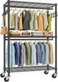 VIPEK R2 Plus Heavy Duty Garment Rack - Adjustable 3-Tier Wire Shelving with Double Rods & Hooks | Black