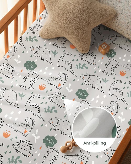 Unnivoll Baby Crib Sheets for Boys Girls, 28x52x8in Fitted Crib Sheet Neutral 3 Pack for Standard Crib and Toddler Mattress, Breathable Soft Microfiber Baby Sheet Green & Apricot Lion