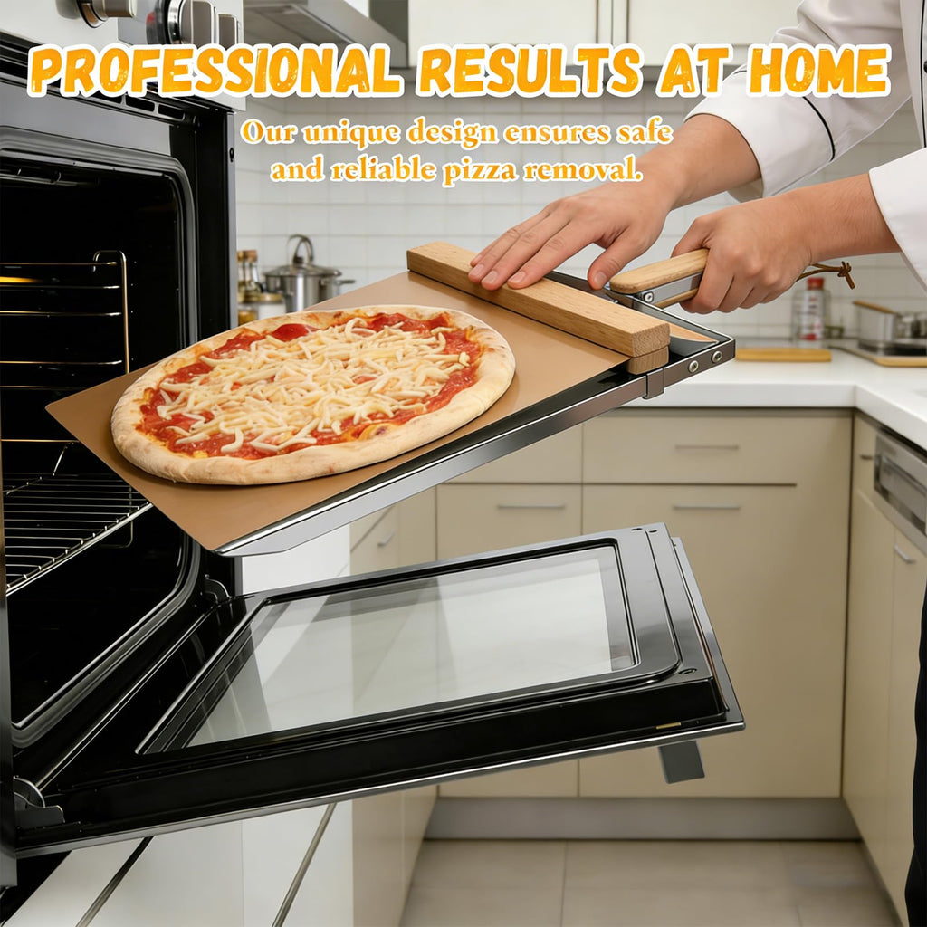 Sliding Pizza Peel, Pizza Slider Paddle with Pizza Cutter Rocker, Non-Stick Pizza Peel Slider with Handle Detachable Transfers pizza shovel, 12" Stainless Steel Sliding Pizza Peels with Baking cloth