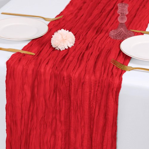 RealBox 28 Pack Red Cheesecloth Table Runner 17x108 Inch Semi Sheer Boho Gauze Cheese Cloth Fabric Table Runners, for Wedding Party Baby Shower Birthday Home Decor Garden Farmhouse