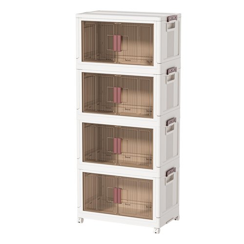 Rimulux 60GAL/240QT 4 tier large stackable storage bins with lid and wheels, collapsible storage bins plastic with doors，suit for clothes, closet, home and office