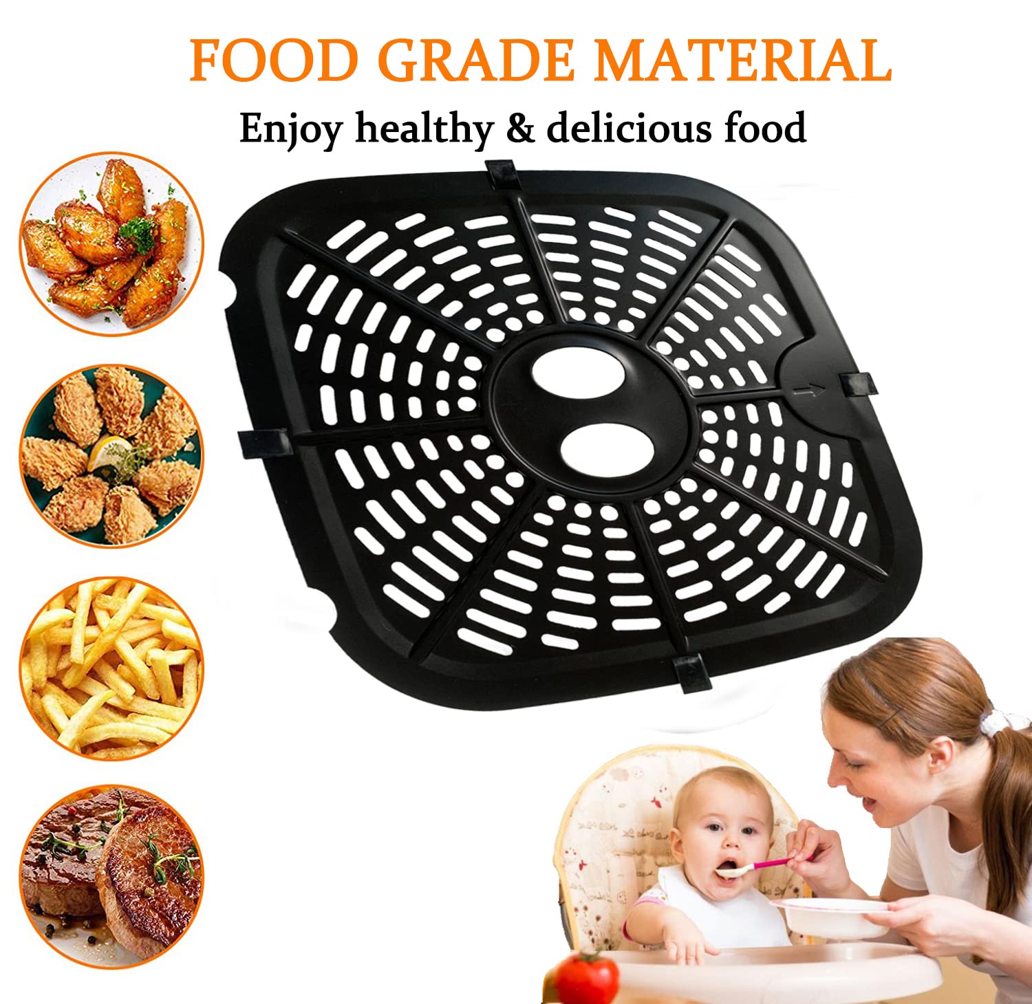 HEISENLIN Square Air Fryer Replacement Crisper Tray for 6.8QT Dreo Air Fryer Pro Max, 9.6IN Upgraded Double-layer Coating Air Fryer Grill Plate Pan Rack Grate Grid Insert for Dreo Air Fryers