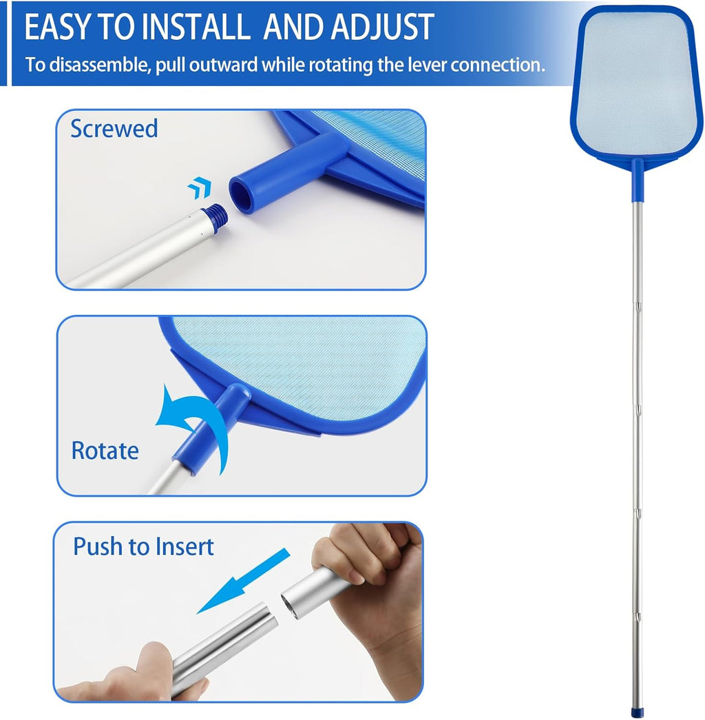 Skiennix Pool Skimmer - Adjustable Telescopic Aluminum Pole (23''-60'') with Ultra-Fine Mesh Net