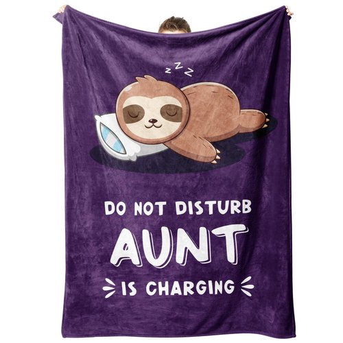 Funny Gifts for Aunt, Aunt is Charging Sloth Blanket, Auntie Birthday Gifts, Present for Aunts from Niece Nephew Christmas Mothers Day, Super Soft Throws Blanket for Auntie 60" x 50"