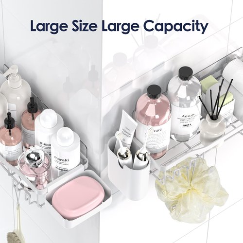 NESOMI Shower Caddy Adhesive Shower Organizer 8-Pack, Rustproof Stainless Steel Bathroom Shelves, Large Capacity No-Drill Rack Storage Accessories with Soap Dish Toothbrush Holder Hooks