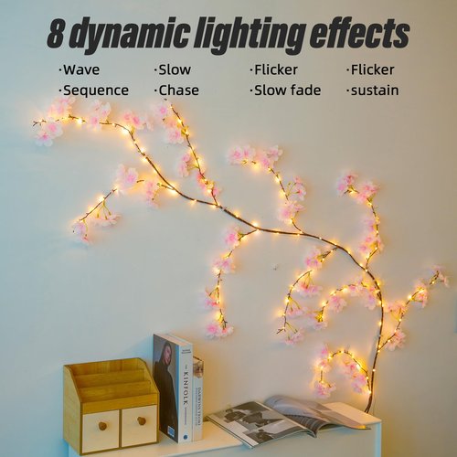 XINXIANLIAN 100 LED Cherry Blossom Lights, 5.9ft Fairy Lights for Bedroom, 8 Flashing Modes Cherry Blossom Branches, for Mantel, Wedding, Party and Christmas Decoration.