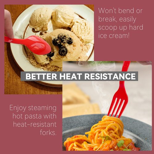 Plastic Forks and Spoons Heavy Duty, Red Disposable Plastic Silverware Set for Party Supplies 96PCS