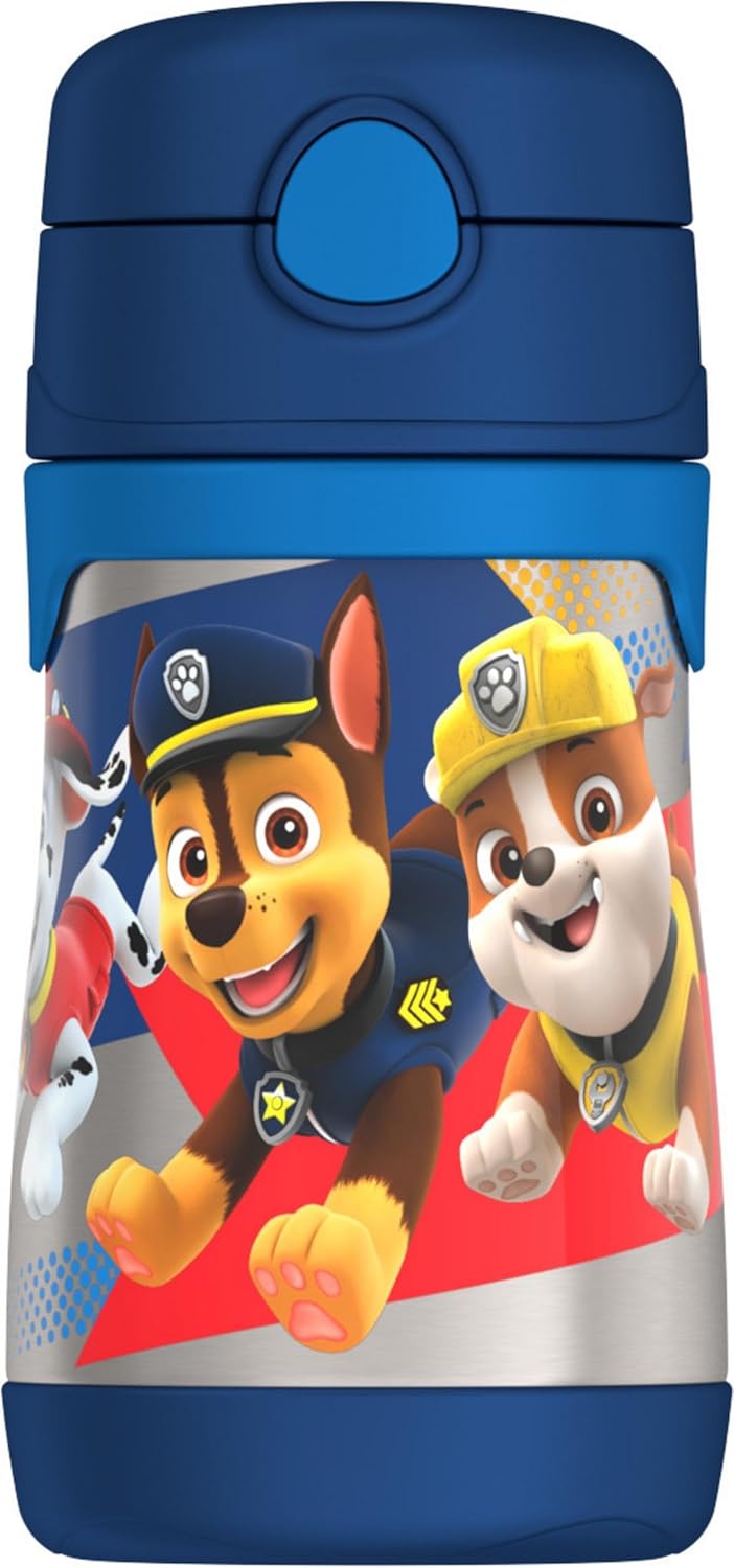 THERMOS Vacuum Insulated Stainless Steel Straw Bottle - 10oz, PAW PATROL Design for Kids
