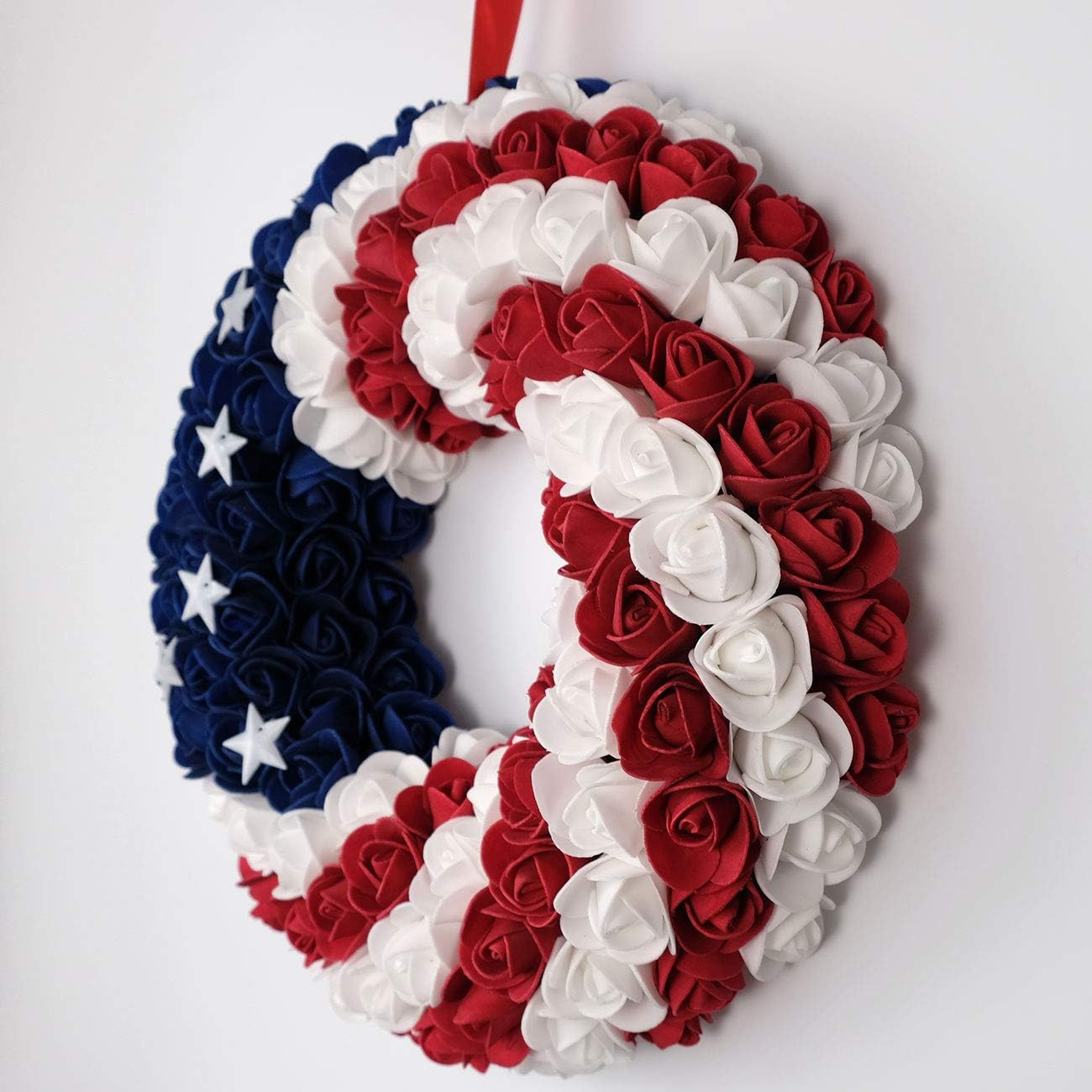 Skiennix Patriotic Americana Wreath - Handcrafted Boxwood Decoration for July 4th | Blue