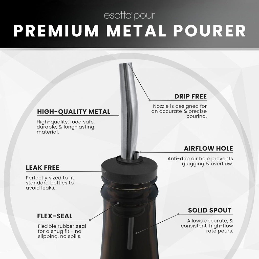 Stainless Steel Liquor Bar Bottle Pourers - Drip-Free Nozzle - Pour Spouts for Alcohol & Bartending - Universal Fit Speed Spout - Rust-Free & Easy Clean - Chrome (6 Pack)