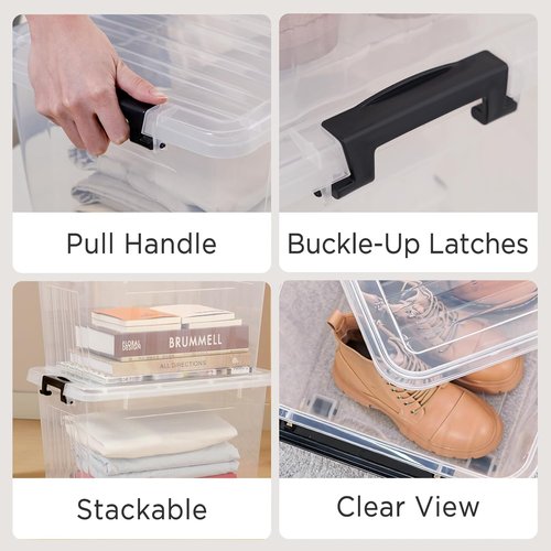 Citylife 22 QT Clear Plastic Storage Bins - Stackable & Nestable Containers for Garage, Closet, Kitchen | 6 Pack