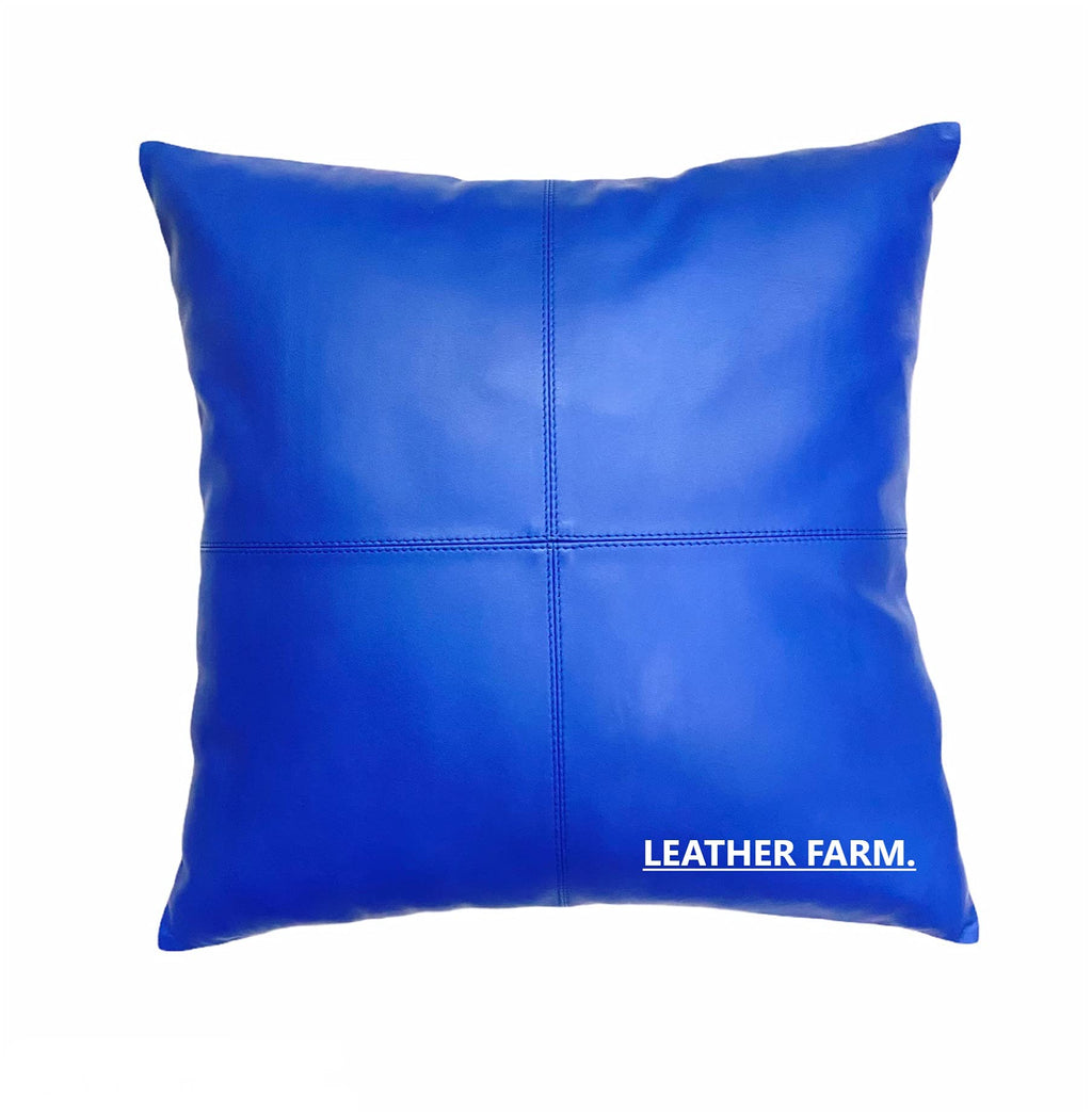 LEATHER FARM Blue Lambskin Leather Cushion Pillow Cover (18x18)