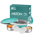 MILTON Swiftron Stainless Steel Electric Tiffin Box, Set of 2, (260 ml Each), Aqua Green | Food Grade | Double Walled | Auto Cut off | Reheats food