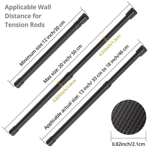 2 Pcs Small Tension Rod 12-20 inch Spring Rod, Tension Rod Spring Tension Rod, Small Tension Curtain Rod, Mini Tension Rods for Closet, Cabinets, Cupboard, Drawers, Black