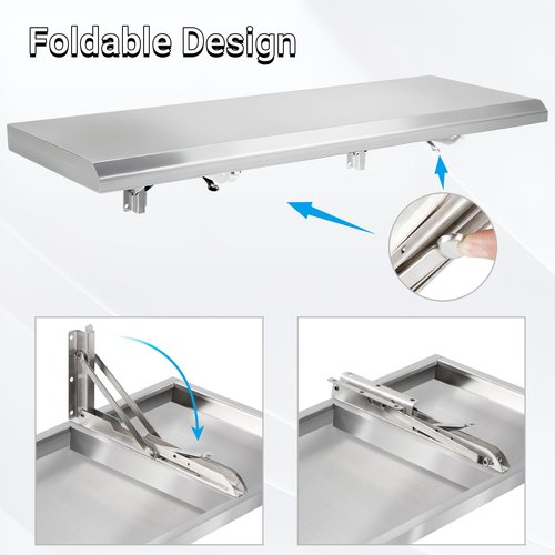 Toriexon Folding Concession Shelf 48" x 12", Stainless Steel Drop Down Folding Serving Food Serving Stand for Concession Windows