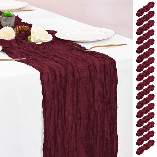 16 Pack Burgundy Table Runners 10FT Cheesecloth Table Runner Boho Gauze Table Runner Long Rustic Sheer Fabric Table Runners for Wedding Party Bridal Shower Farmhouse & Home Decor