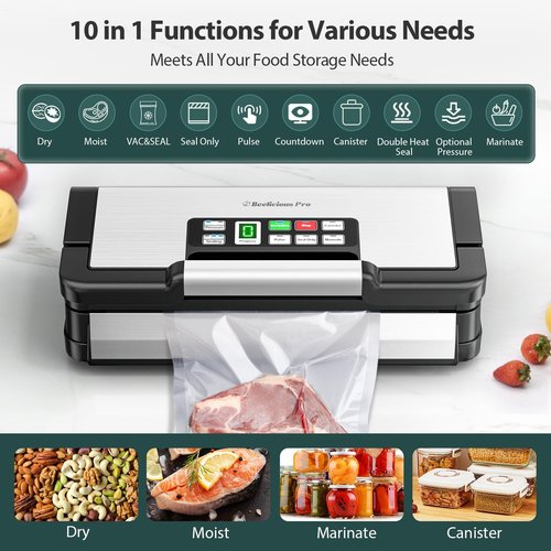 AquaLock Vacuum Sealer Machine | 95kPa Fully Automatic Food Sealer with Built-In Cutter & 2 Bag Rolls