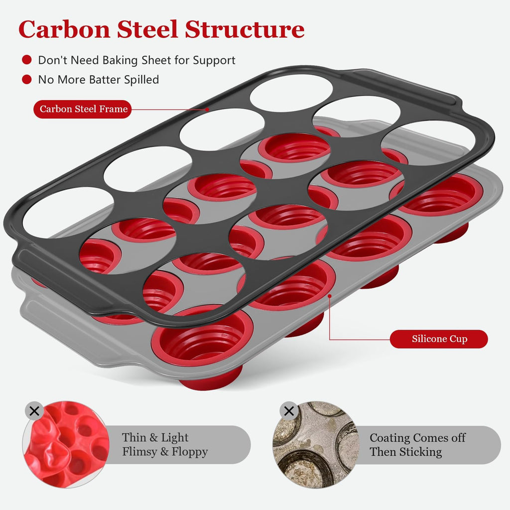 YiYeraio 6 Cups Silicone Muffin Pans for Baking with Metal Frame, Egg Bite Molds, Cupcake Pans Regular Size, Muffin Tins Easy to Pop Nonstick Non Toxic Bakeware for Oven Dishwasher Safe