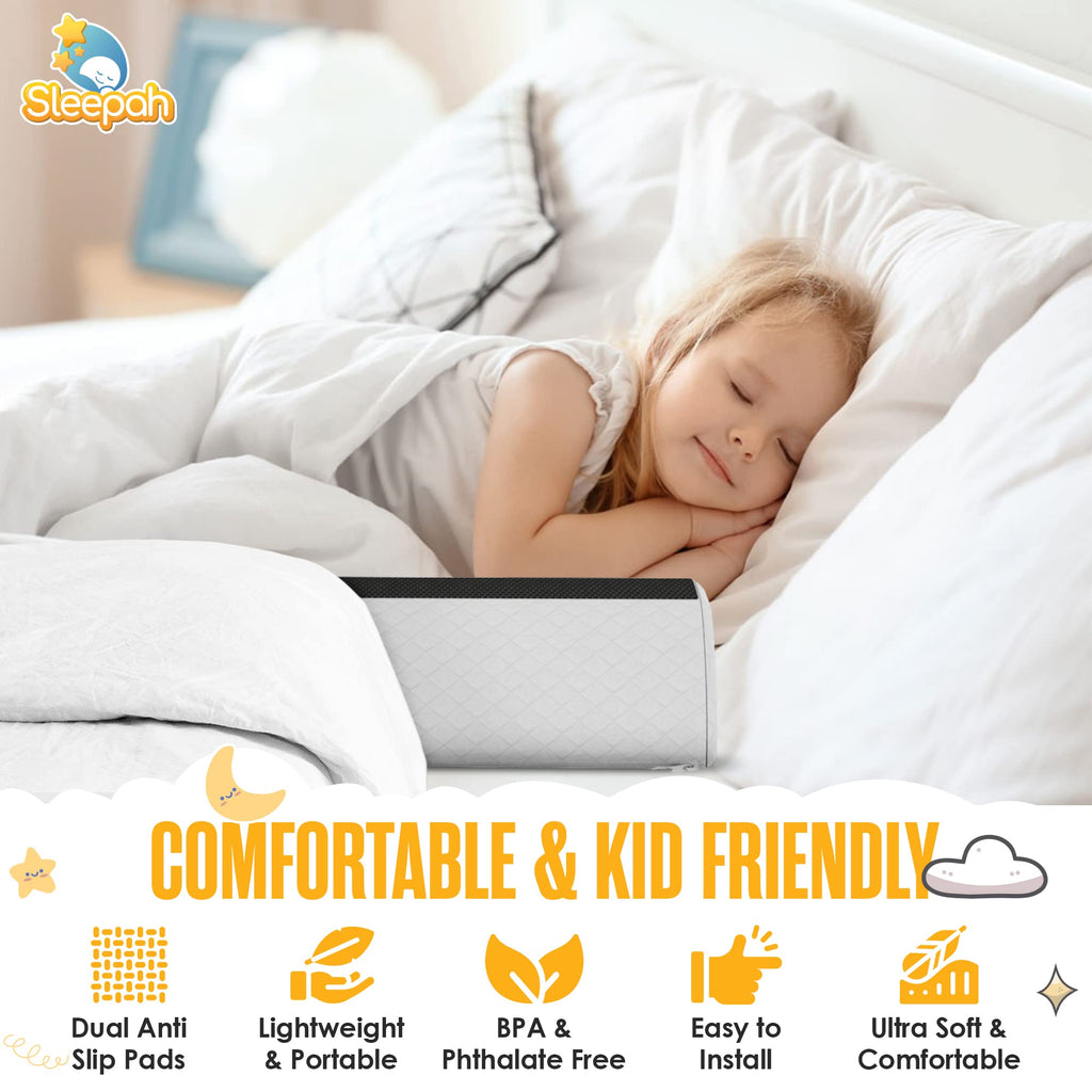 Sleepah Bed Rail for Toddlers (2 Pack) Memory Foam Bumper Guard w Dual Non-Slip Pads (Top & Bottom) Waterproof Washable Soft Removable Cover Safety Noodle for King Queen Full Twin Beds (2)