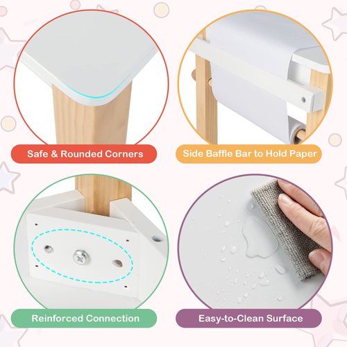 Costzon Kids Table and Chair Set, Toddler Art Table with Paper Roll, Drawer, 2 Marker Pens, Wooden Activity Table, Suitable for Playroom, Nursery, Gift for Boys Girls