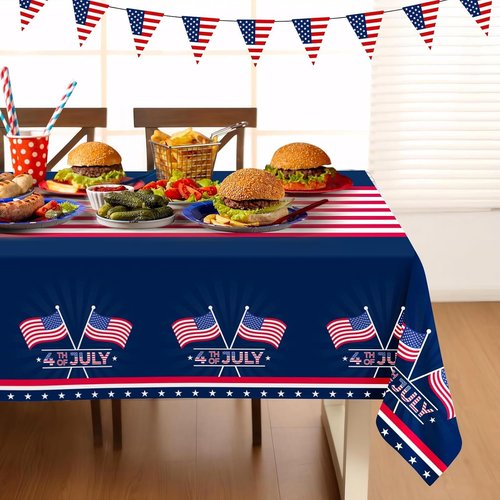 Childom Patriotic Tablecloth - 54" x 108" Disposable American Flag Cover for Fourth of July & Veterans Day Celebrations