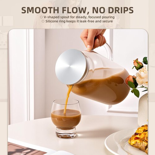 Vekonn Glass Water Pitcher with Lid and Spout, 1 Gallon Heat Resistant Borosilicate Glass Carafe, Temperature Safe